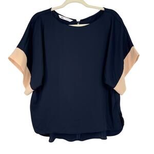 Zara Blue Satin Blouse Size Small Button Back Short Sleeve Oversized Boho